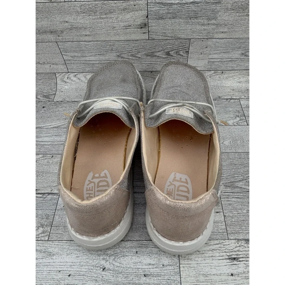 Hey Dude Wendy Metallic Sparkle Shoes‎ Womens Size 7 Rose Gold Glitter Comfort